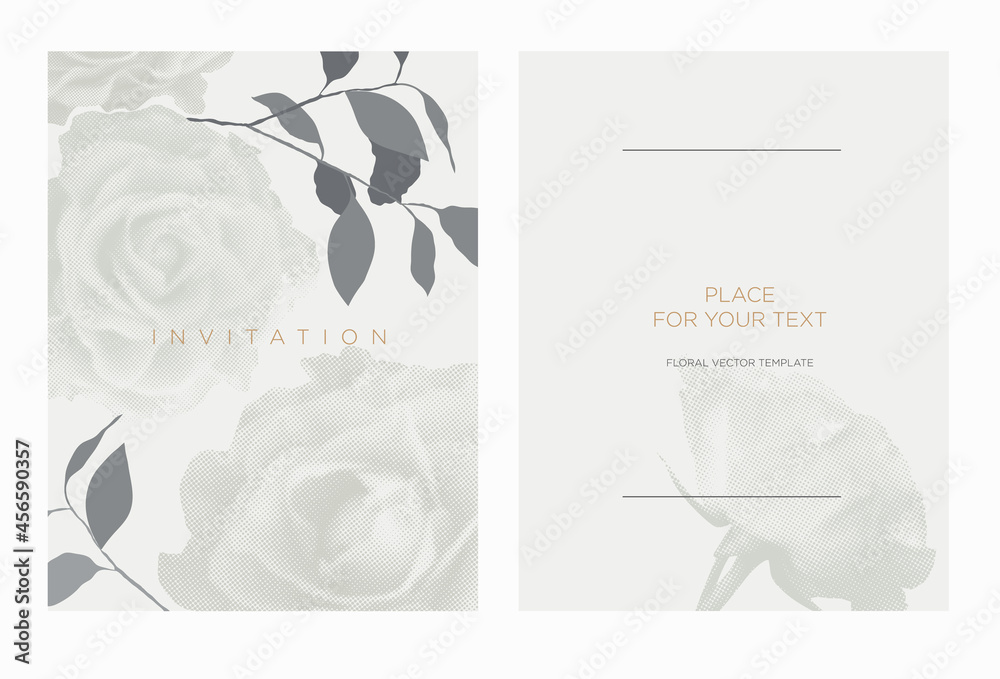 Wall mural wedding invitation in the botanical style. roses on a white background. template for the invitation,