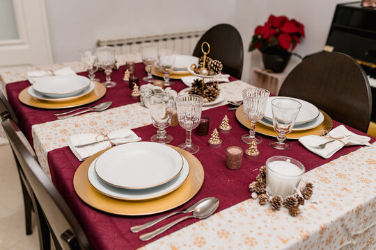 Festive table served for Christmas dinner