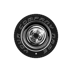 Realistic vector image of a vintage car racing wheel with your company name