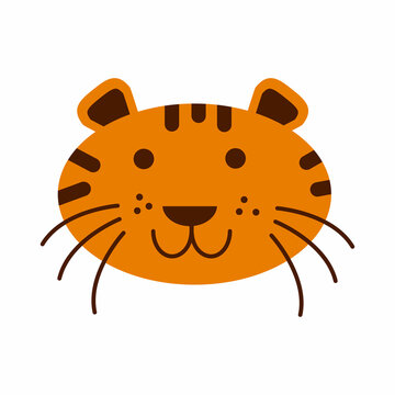 Tiger face icon. Cute cartoon kawaii funny smiling character. Baby animal collection. Childish print for nursery, kids apparel, poster, postcard. Jungle cat. Flat design. White background.