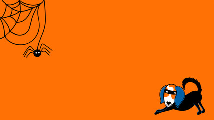 Halloween theme cartoon style web banner. layout template with spider, spiderweb and dog. Abstract background. Vector graphic illustration. © danielekaterina