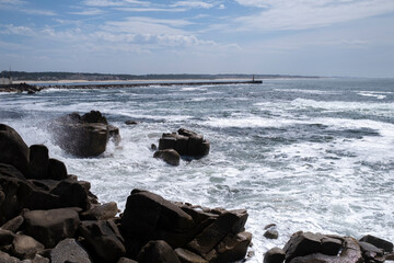 View of Vila do Conde North Jetty, Atlantic, Portugal.
