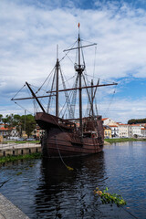 Fototapeta na wymiar Portuguese ship of the 16th century in Vila do Conde, Portugal.