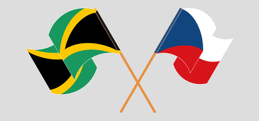 Crossed and waving flags of Jamaica and Czech Republic