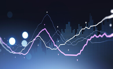 Financial rising graph and chart with lines that illustrate management