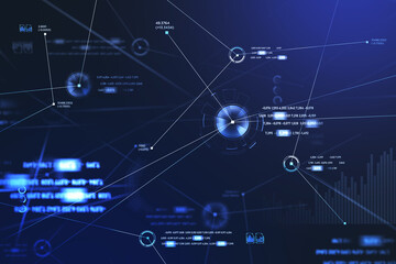 Digital interface with circle holograms connected with line