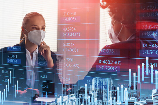 Businessman wearing formal suit is working together with businesswoman