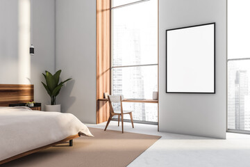 Canvas in a white panoramic bedroom with a niche table