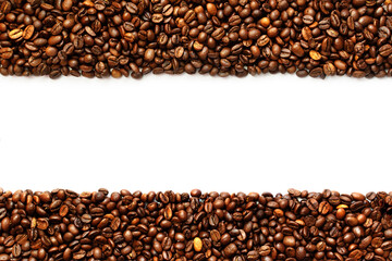 Coffee beans isolated on a white background with copy space