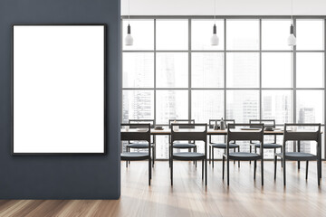 Empty canvas on dark blue dining room wall