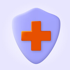 Medical health protection shield with cross. Virus germs and bacteria protection. Shield icon, Health insurance icon vector for web, computer and mobile app. 3d vector Icon.