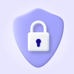 Security shield logo 3d icon. Protection, safety, password security vector illustration. Concept of internet privacy cyber protection or antivirus. Cybersecurity and information network protection.