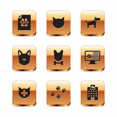 Set Medical certificate for dog or cat, Veterinary clinic, Paw print, Dog and bone, and icon. Vector