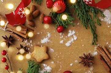 christmas cookies. baking of christmas cookies. decorative christmas gingerbreads and spices