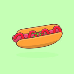 Illustration of appetizing hot dog with ketchup and green onions