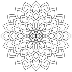 Beautiful black outlines of geometric, symmetric symbol, Indian style calming mandala picture. Perfect as a logo, coloring book picture, wall art, etc. Vector graphic in EPS file type, easy to edit.