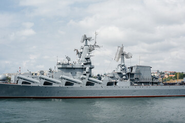 Modern ships of the Navy lined up for the festive parade. Modern ships of the Navy.