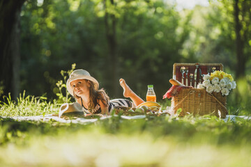 Little Girl Enjoying Day In Nature On Picnic
