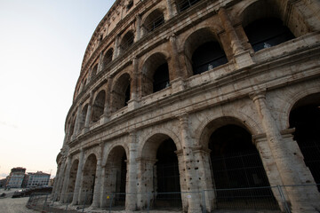 Sunrise at the Colosseum in Rome. Years of history in the eternal city. Roman Empire