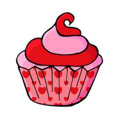 Bright icon of cupcake, muffin in hand draw style. Vector illustration for your design. Sweet pastries, cute muffin