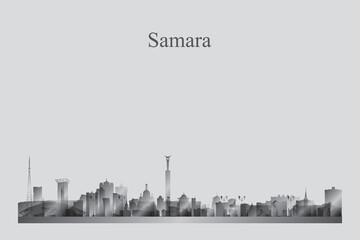 Samara city skyline silhouette in a grayscale - obrazy, fototapety, plakaty