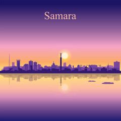 Fototapeta premium Samara city silhouette on sunset background