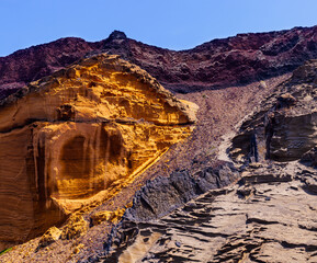 View of the rocky wall of the volcano Monte Nero in Linosa