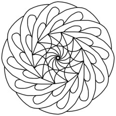 Beautiful black outlines of geometric, symmetric symbol, Indian style calming mandala picture. Perfect as a logo, coloring book picture, wall art, etc. Vector graphic in EPS file type, easy to edit.