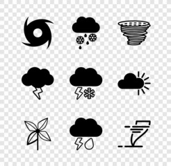 Set Tornado, Cloud with snow and rain, Pinwheel, lightning, Storm and icon. Vector