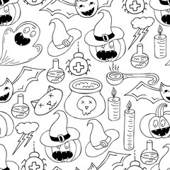 Obraz premium Seamless pattern for Halloween design. Vector illustration in hand draw style