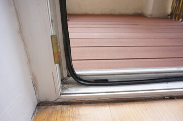 Closeup of balcony door threshold