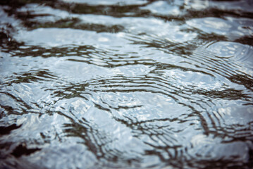 Ripples in the water from wind and rain.