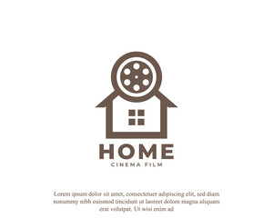 Real Estate Cinema Icon. Logo Combination of House and Film Stripes for Movie Production Design Template Element