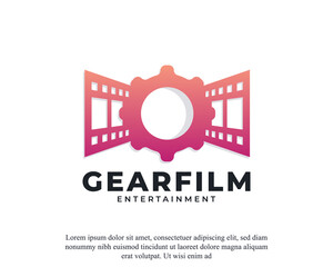 Gear Cog Wheel Factory Reel Stripes Filmstrip for Film Movie Cinema Production Studio Logo Design Template Element