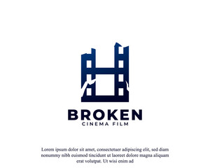 Broken Film Icon. Reel Stripes Filmstrip Logo Design Vector Template Element