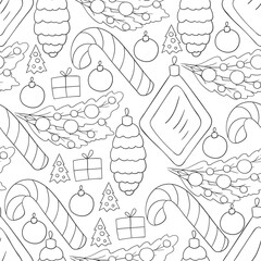 Seamless vector pattern. Christmas tree decorations. Pattern in hand draw style