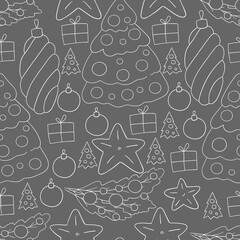 Seamless vector pattern. Christmas tree decorations. Pattern in hand draw style