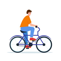 Obraz premium Young man on bycicle. Smiling boy rides bike.