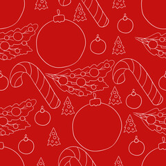 Naklejka na ściany i meble Seamless vector pattern. Christmas tree decorations. Pattern in hand draw style