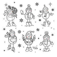 Christmas snowman in doodle style.  Vector illustration. - 456601590