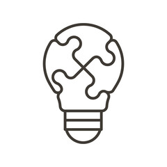 Lightbulb lamp made of puzzle pieces. Vector thin line icon for concepts of innovation, creative ideas, problem solving, solutions, business and technology