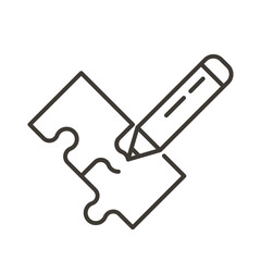 Pencil drawing connecting puzzle pieces. Vector thin line icon for concepts of creativity, problem solving and solutions, business, strategies