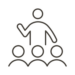 Leader communicating with the team. Vector thin line icon for business, teamwork, strategies, communication