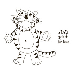 Symbol of 2022. New Year card in hand draw style. Coloring illustration for postcards, calendars