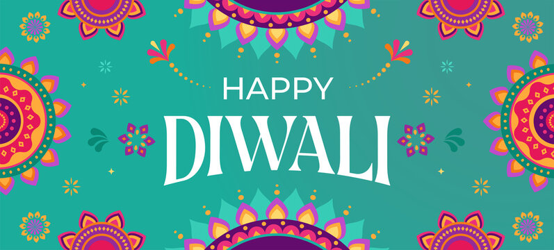 Happy Diwali Hindu festival banner, greeting card. Burning diya illustration, background for light festival of India