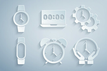 Set Alarm clock, Time Management, Smartwatch, Clock, on laptop and Wrist icon. Vector