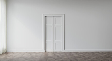 White, empty vintage interior. 3D render. 3D illustration.
