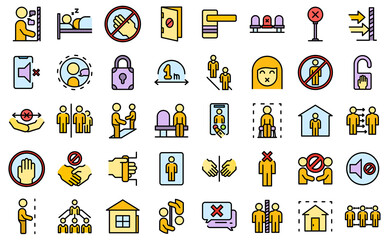 Avoid contact icons set outline vector. Handle touch. Door surface