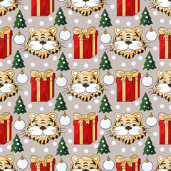 Seamless pattern. Year of the tiger 2022. Can be used for fabric, packaging and etc
