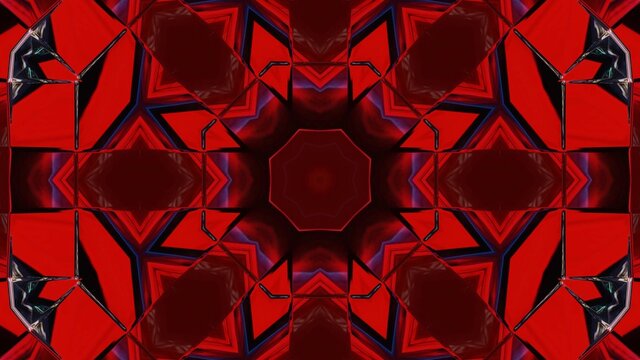 Stylish 3D abstract bg with wavy structure. Liquid red symmetrical pattern like kaleidoscope with waves of brilliant liquid glass with beautiful gradient colors. 3d render